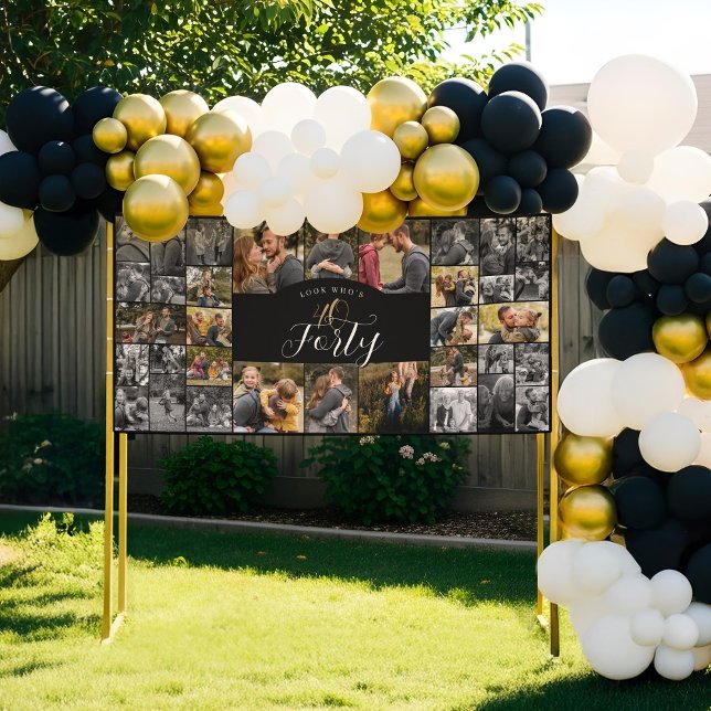 Lona Look Who's 40 Happy Birthday Photo Collage Party  (Look Who's 40 Happy Birthday Photo Collage Party Banner)