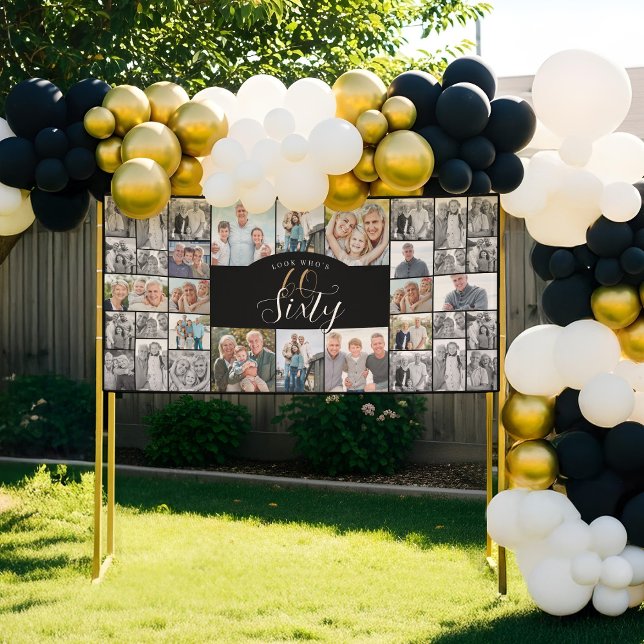 Lona Look Who's 60 Happy Birthday Photo Collage Party  (Look Who's 60 Happy Birthday Photo Collage Party Banner)