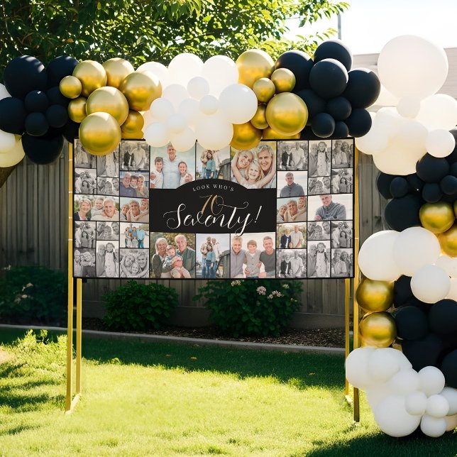 Lona Look Who's 70 Happy Birthday Photo Collage Party  (Look Who's 70 Happy Birthday Photo Collage Party Banner)