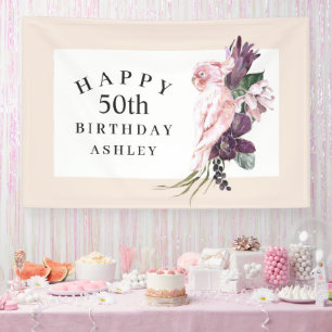 Lona Loro rosa tropical feliz 50 cumpleaños