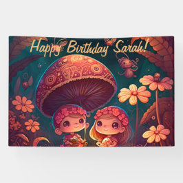 Lona Los adorables elfos juegan bajo hongos