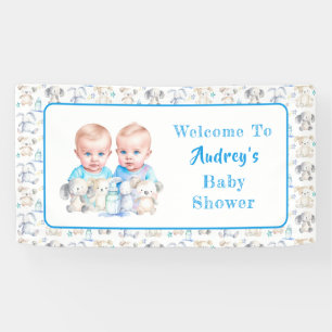 Lona Los animales acuarela de Baby Shower de Twin Boy