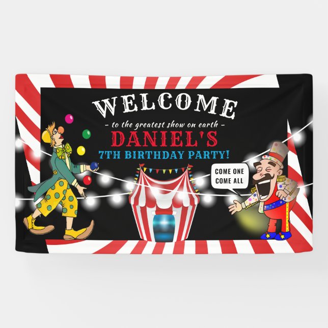 Lona Los niños del circo divertido | Cumpleaños del Car (Horizontal)