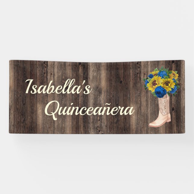 Lona Los Rosas rusos del azul del girasol boots Quincea (Horizontal)