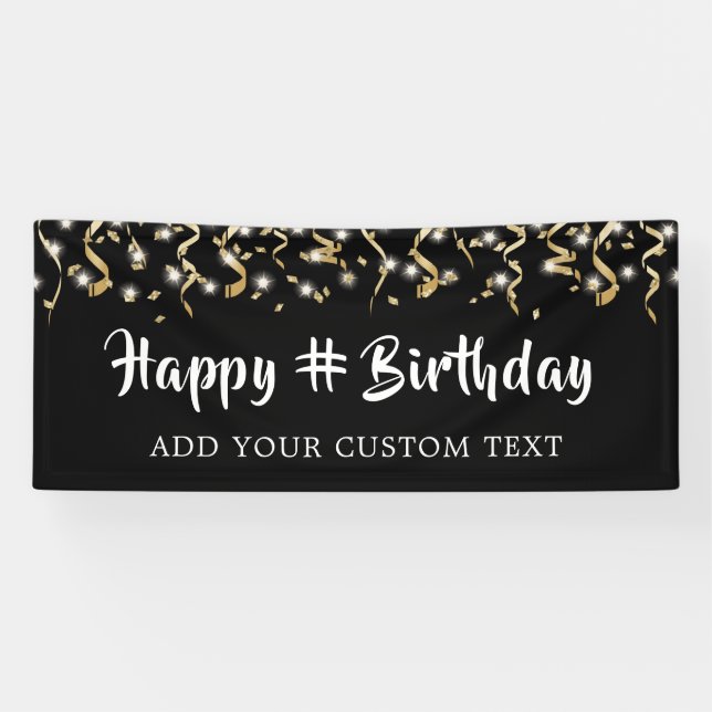 Lona Los transeúntes de Confetti de oro negro de cumple (Horizontal)