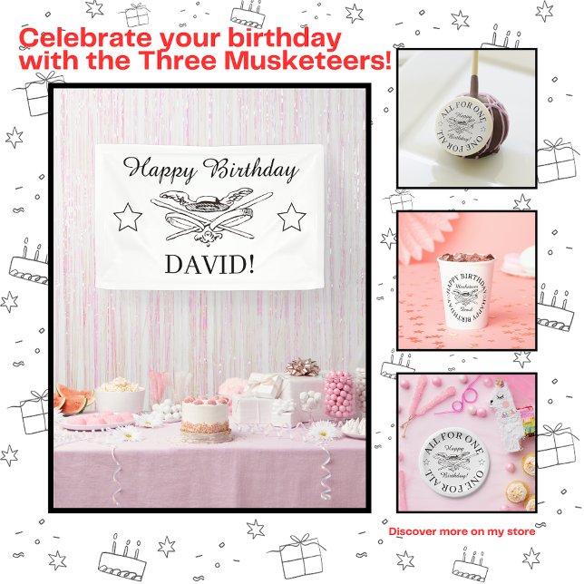 Lona Los tres mosqueteros feliz Fiesta de cumpleaños (Subido por el creador)