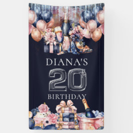 Lona Lote de Champagne personalizado de 20 cumpleaños