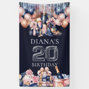 Lona Lote de Champagne personalizado de 20 cumpleaños