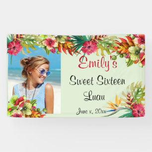 Lona Luau de Dulces Dieciséis, Hibisco Rojo, Personaliz