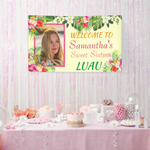 Lona Luau de Dulces Dieciséis, Hibisco Tropical Rosa Ro