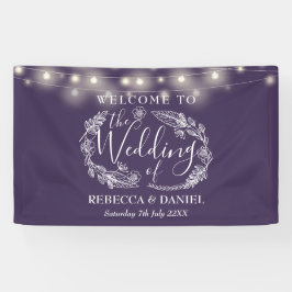 Lona Luces de Cadena Floral Morado Script Boda