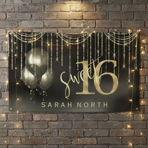 Lona Luces de Cadenas y Globos Dulces 16 Negros/Oro ID4