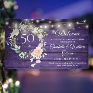 Lona Luces Florales Rústicas de Bodas de Oro Bienvenida