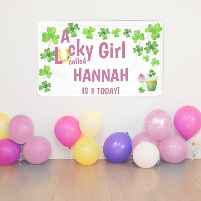 Lona Lucky Chica Shamrock and Muffin Birday Party (Lucky Girl Birthday Banner with St Patricks Day Theme)