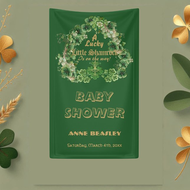Lona Lucky Little Shamrock Green Gold Leaf Baby Shower (Lucky Little Shamrock Green Gold Leaf Baby Shower Banner)
