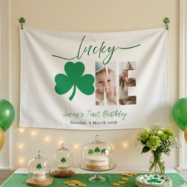 Lona Lucky One First Birthday Personalized Shamrock Pho (Subido por el creador)