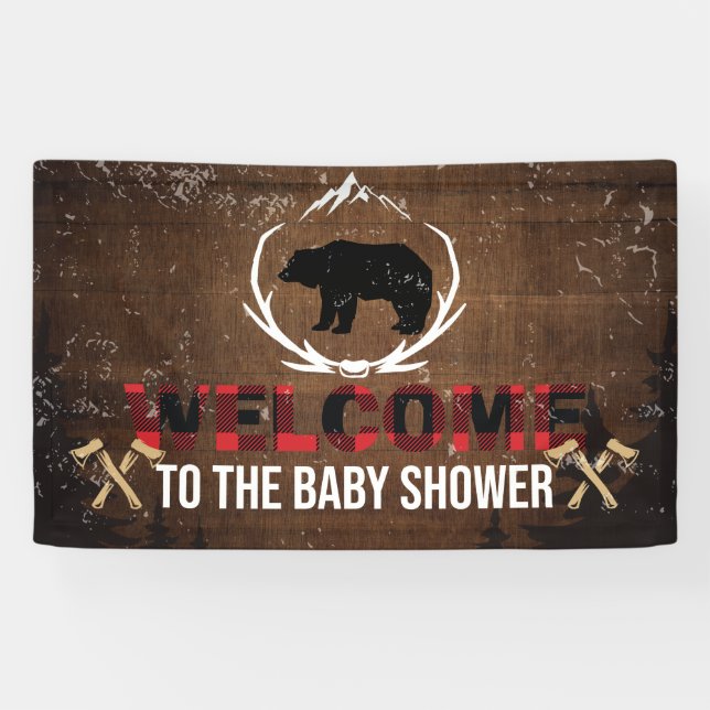 Lona Lumberjack Bienvenidos a Baby Shower Wood Plaid (Horizontal)