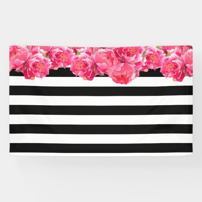 Lona Luminoso fondo floral de Peonies Rosa (Horizontal)