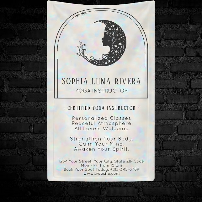 Lona Luna Crescent Celestial Holográfica del Arco Boho (Holographic Boho Arch Celestial Crescent Moon Banner)