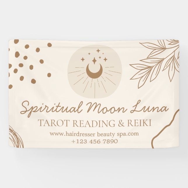 Lona Luna de Rubor beige y estrellas Reiki espiritual (Horizontal)