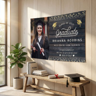 Lona Madera de Foto de Graduación con Letra Rústica Mod