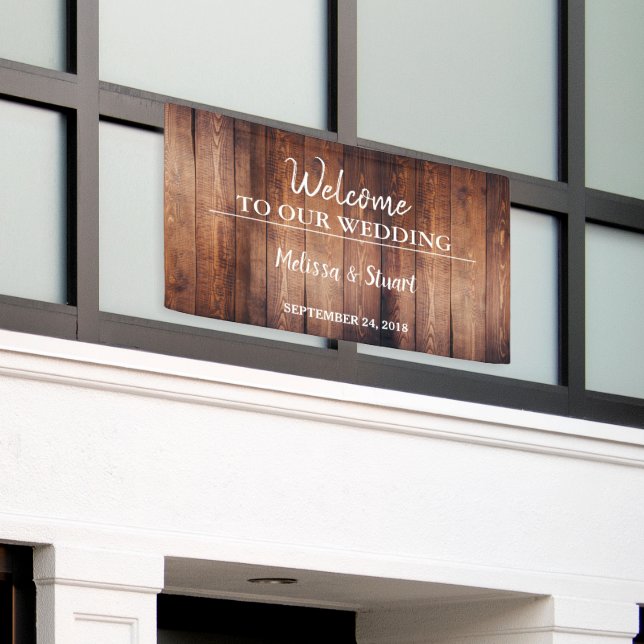 Lona Madera de grano oscuro rústico boda de bienvenida (Edificio exterior)