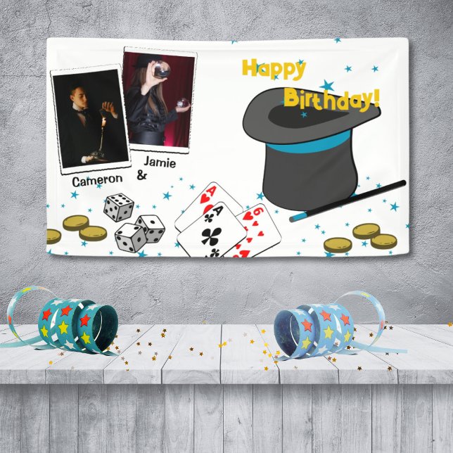 Lona Magic Show Joint Celebration Happy Birthday Names (Magic Show Joint Celebration Happy Birthday Names Banner)
