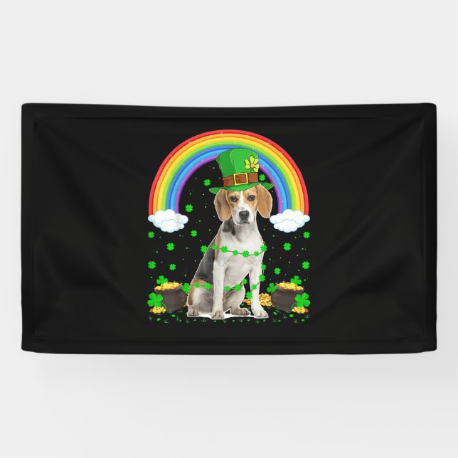 Lona Magical arcoiris Leprechaun Beagle Dog St. Patrick (Horizontal)
