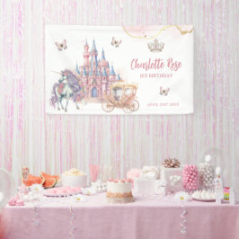 Lona Magical Castle Unicorn Princesa Rosa Primer cumple