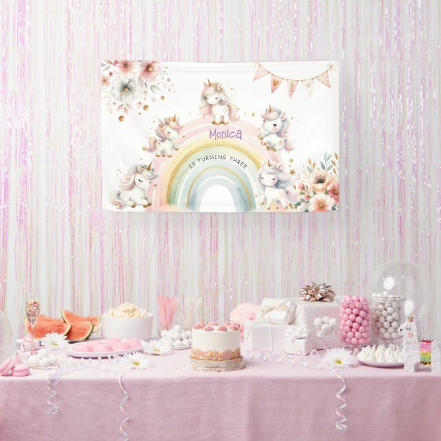Lona Magnífico cumpleaños de niños de unicornio pastel (Fiesta)