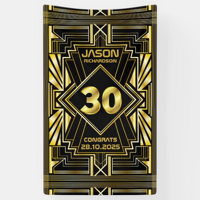 Lona Magnífico Gatsby negro de oro Art Deco (Vertical)