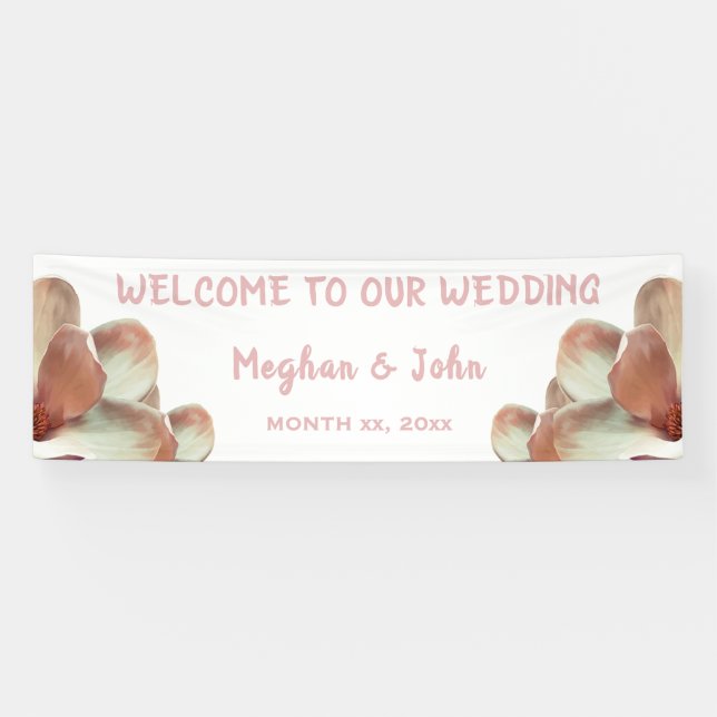 Lona Magnolia Rubor - Banner Boda - 2.5' x 8' (Horizontal)
