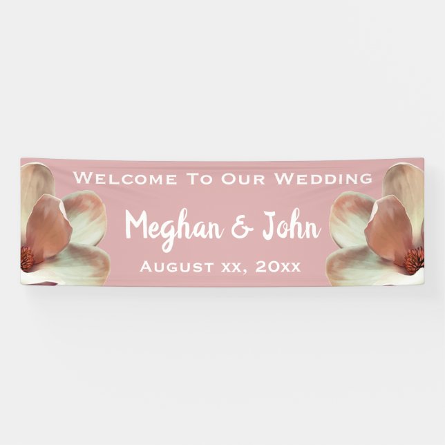 Lona Magnolia Rubor - Banner Boda - 2.5' x 8' (Horizontal)