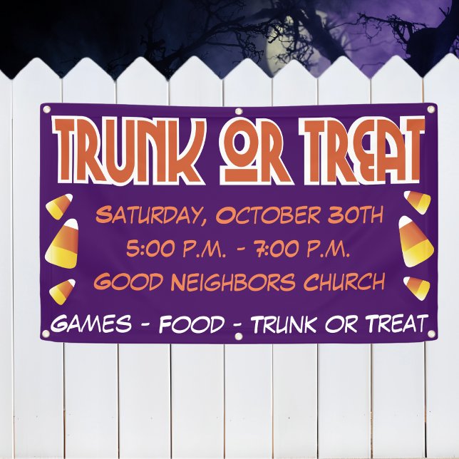 Lona Maletero O Trate Halloween Candy Corn (Fun trunk or treat banner with candy corn. Invite your community to a church, school or other event.)