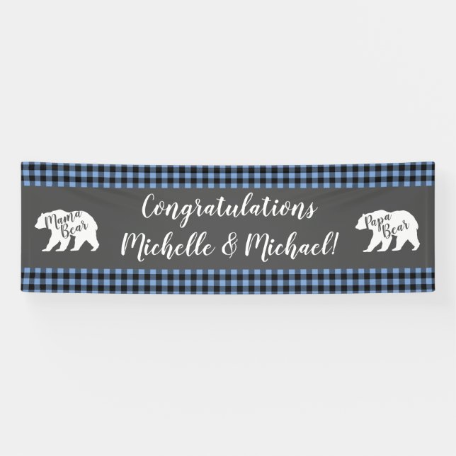 Lona Mama Bear Baby Shower Woodland Lodge Boy Blue (Horizontal)