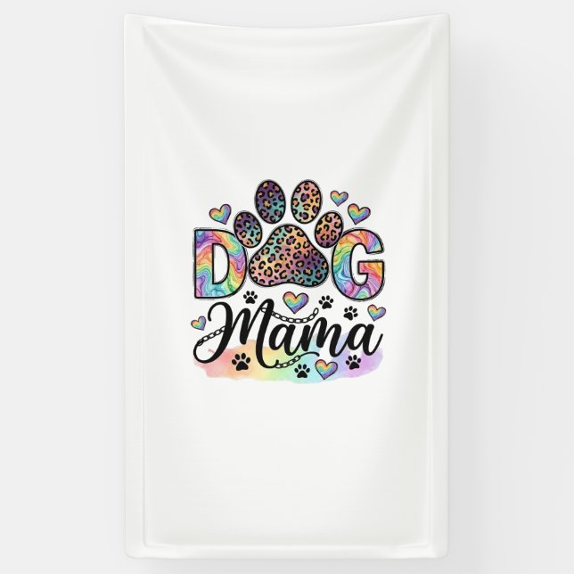 Lona Mamá Perro Pata Leopardo Arcoíris Acuarela Corazon (Vertical)