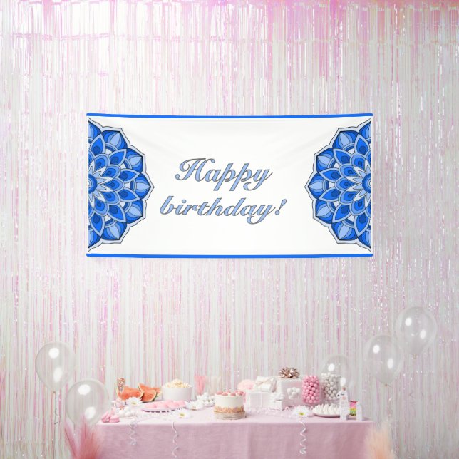Lona Mandala azul de cumpleaños (Fiesta)