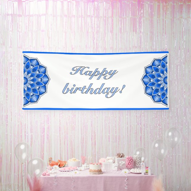 Lona Mandala azul de cumpleaños (Fiesta)
