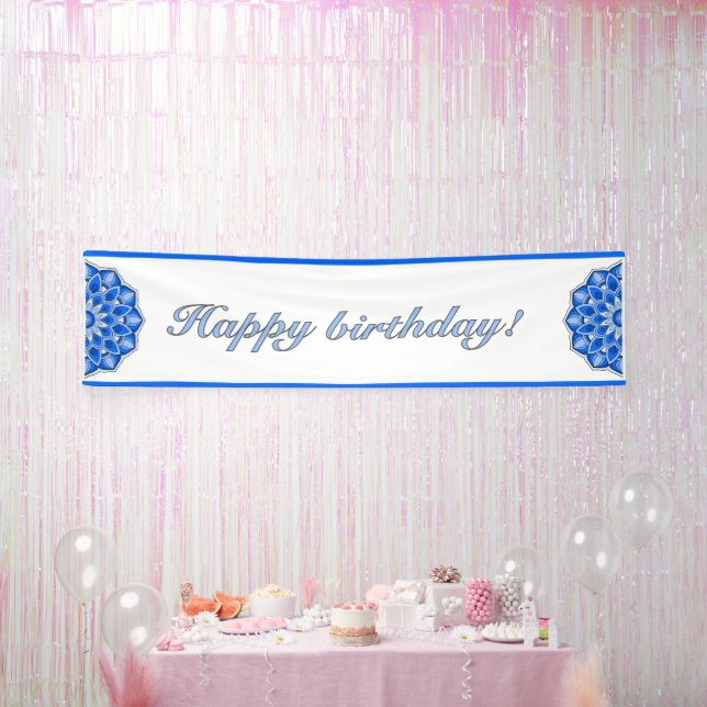 Lona Mándala de cumpleaños en azul (Fiesta)