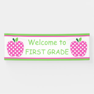 Lona Manzana personalizada para maestros en rosa y verd
