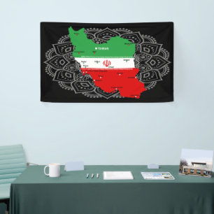 Lona Mapa de Irán con bandera y emblema
