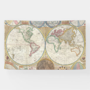 Lona Mapa de viaje mundial geografía antigua vintage