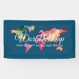 Lona Mapa Mundial Acuarela Colorido Retro de Viaje Azul