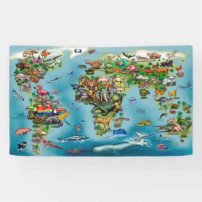 Lona Mapa mundial de animales (Horizontal)
