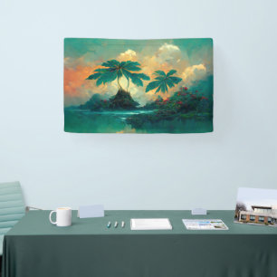 Lona Mar de fantasía tropical y palmeras