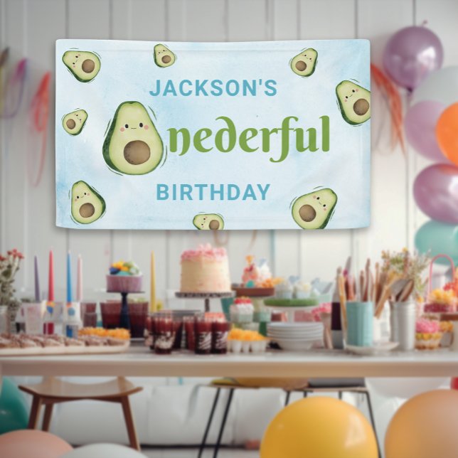 Lona Maravilloso aguacate Fiesta de cumpleaños 1 (Cute Onederful Avocado 1st Birthday Party Banner)