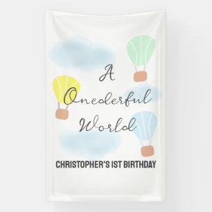Lona Maravilloso mundo globo aerostático 1º cumpleaños