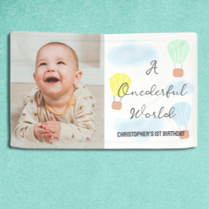 Lona Maravilloso mundo globo aerostático 1º cumpleaños