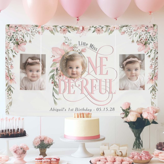 Lona Maravilloso telón de fondo de fotos de Wildflower  (Little Miss Onederful Themed, Wildflower design style. Birthday backdrop with photos.)