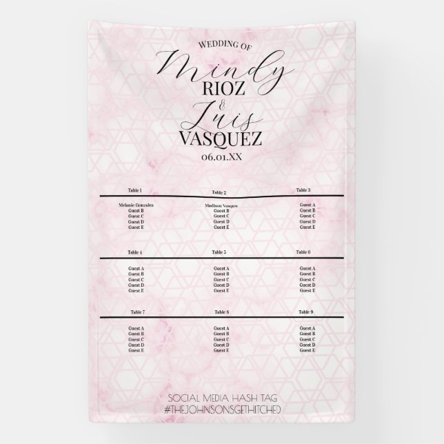 Lona Marble Abstract Pink Wedding Script Black Menu (Vertical)